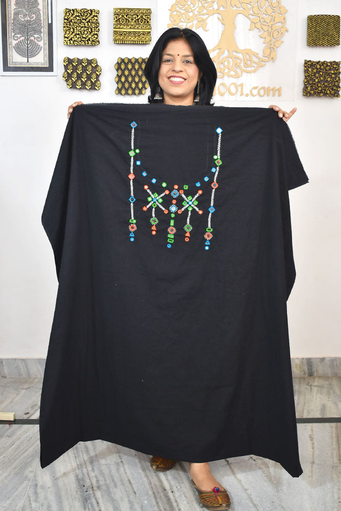 5 mtr cotton fabric with Mirror and Ahir work embroidery on the neck