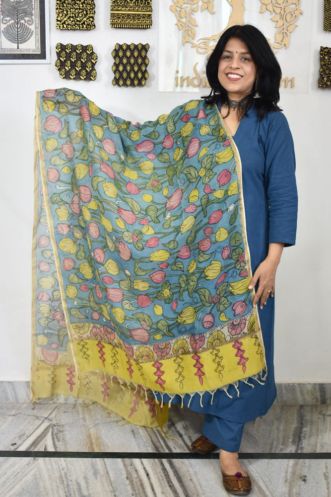 Beautiful Kota Cotton Hand Painted Kalamkari Dupatta