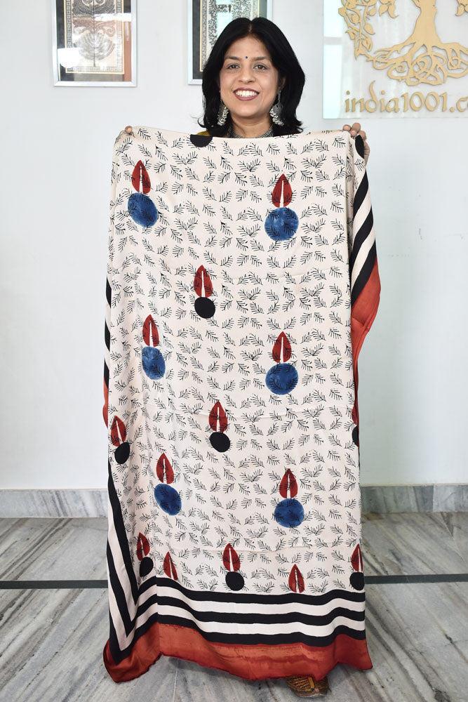 Designer Modal Silk Ajrakh Hand Block Print Kurta Fabric - 2.5 mtrs cut