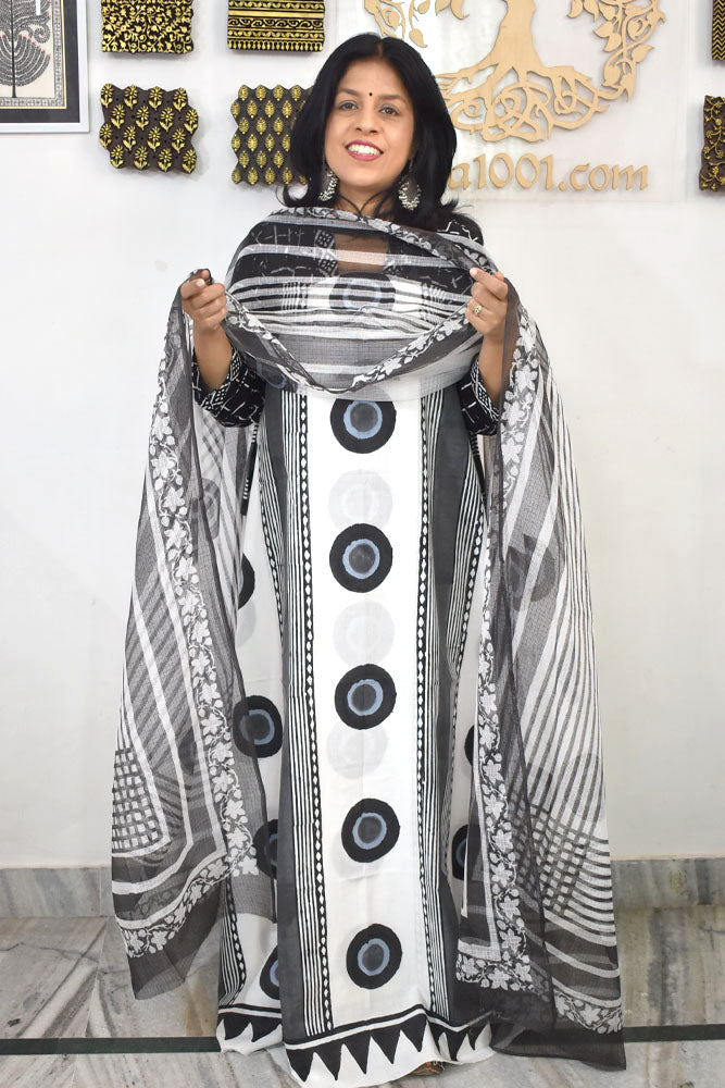 Designer Hand Block Print Cotton suit with Kota dupatta