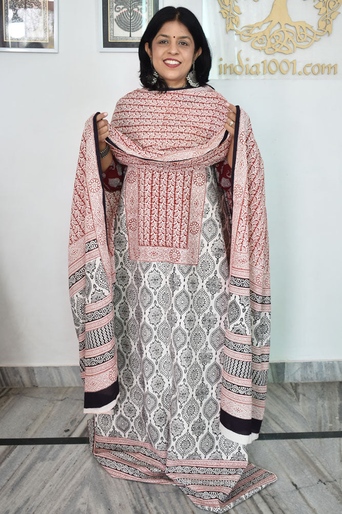 Bagh Hand Block Printed unstitched 3 pc Cotton suit fabric with Placement block print from MP