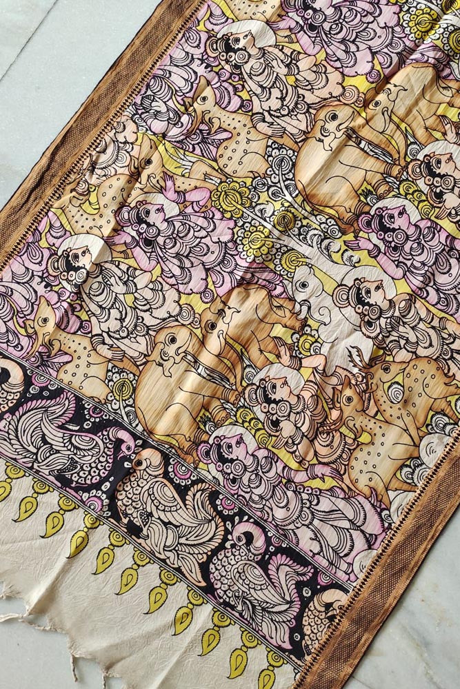 Beautiful Bangalore Cotton Silk Pen Kalamkari Dupatta