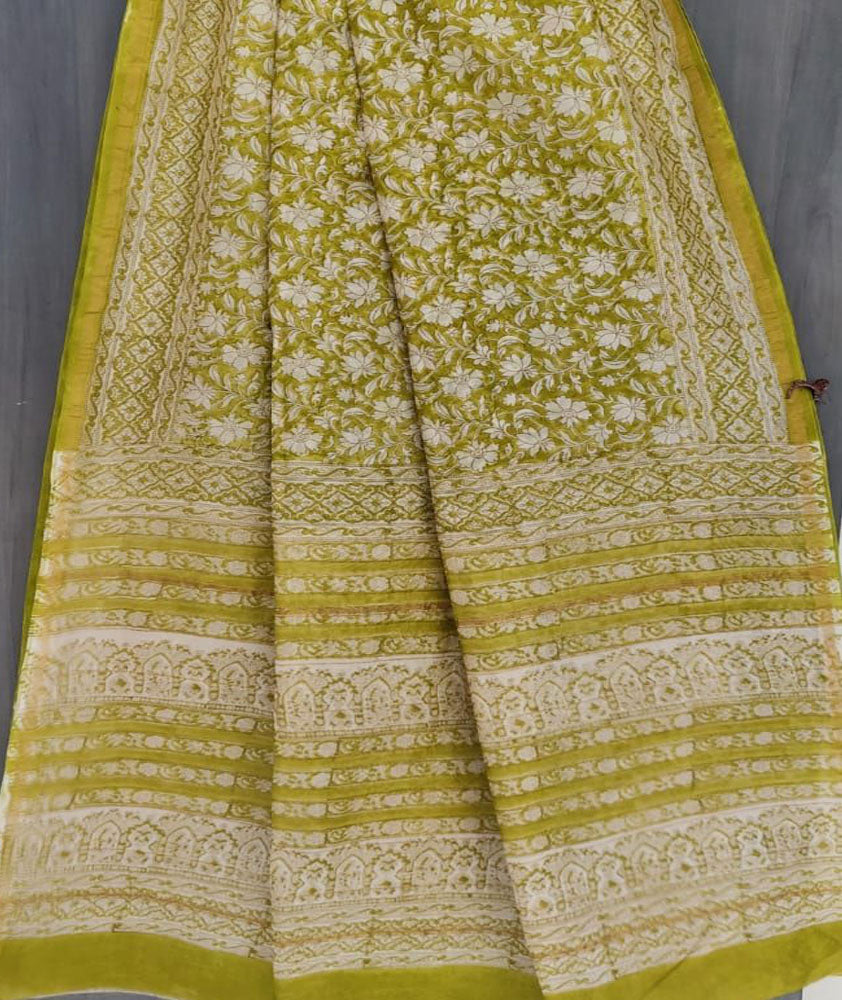 Beautiful Hand Block Printed Chanderi Silk Cotton Saree