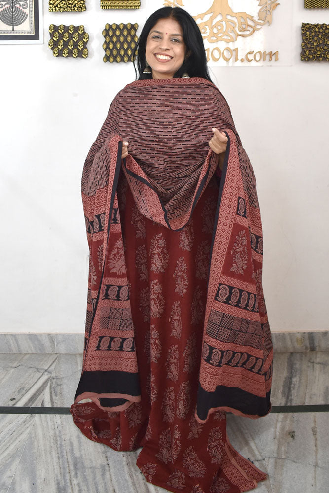 Bagh Hand Block Printed unstitched 3 pc Cotton suit fabric with block print from MP