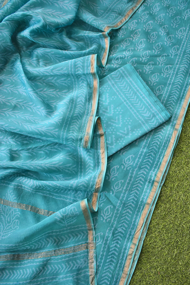 Elegant Hand Block Printed Maheshwari Unstitched suit fabric