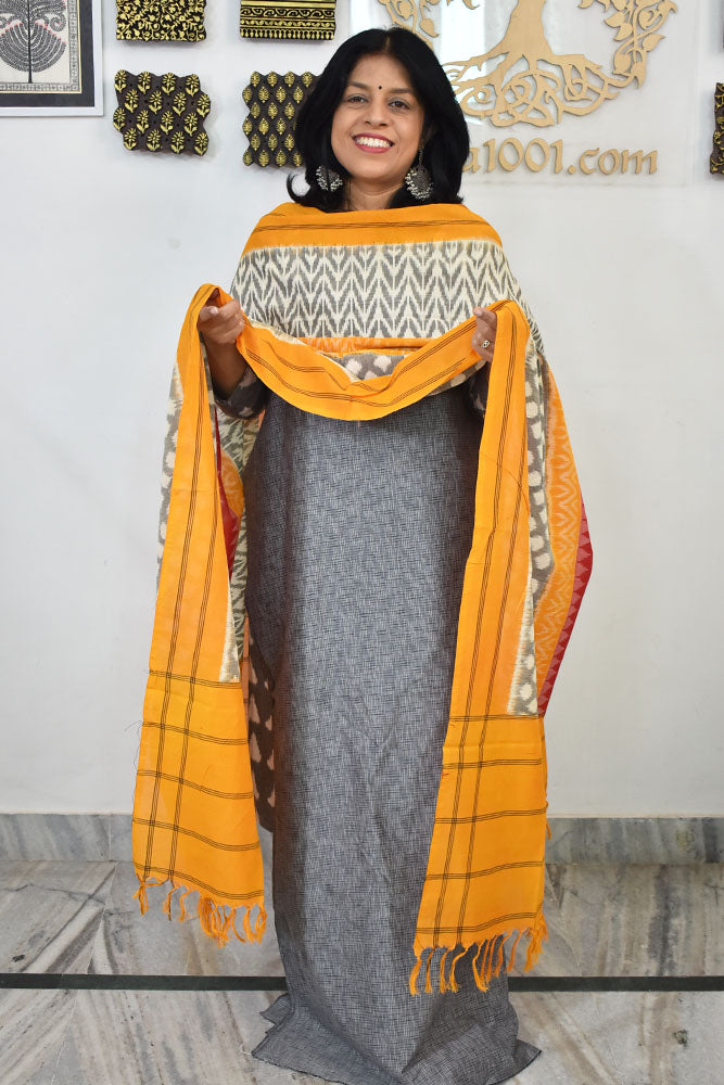 Handwoven Ikkat Cotton dupatta with Woven Ikkat Cotton Kurta
