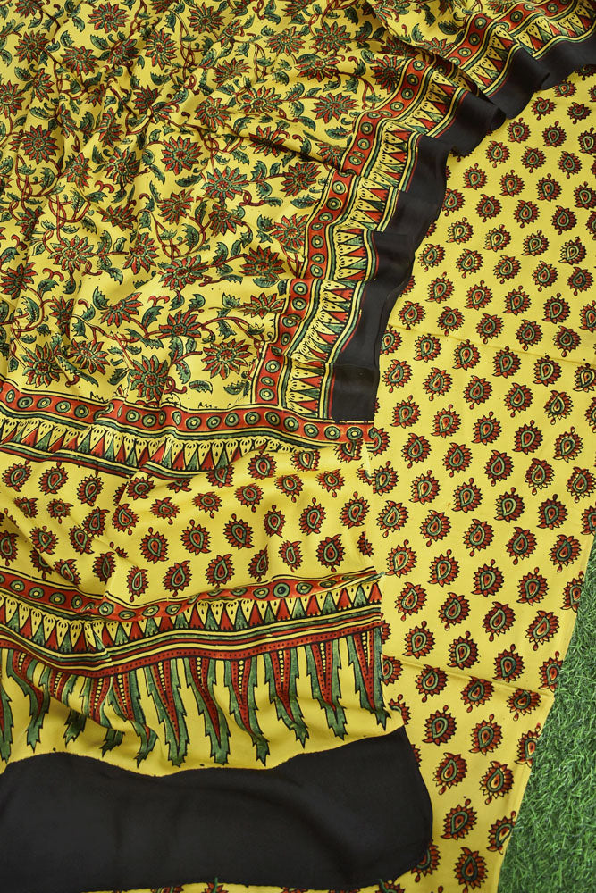 Designer Hand Block Printed Ajrakh Modal Silk Kurta and Dupatta Set