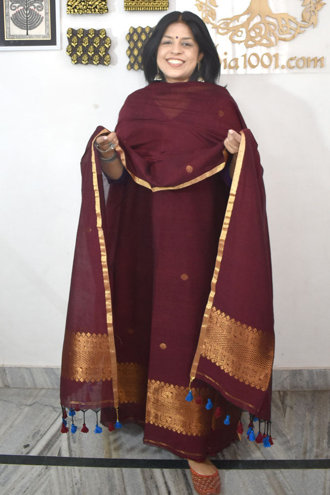Kalakriti : Beautiful Hand Woven Soft Cotton Needle Jamdani Kurta Fabric With Zari Work & Dupatta set