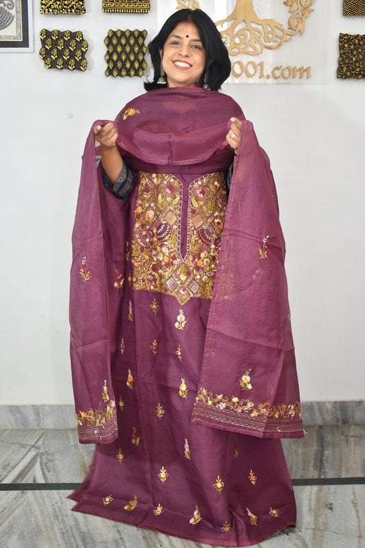 Kota Cotton Silk suit with Hand Embroidery french knot work