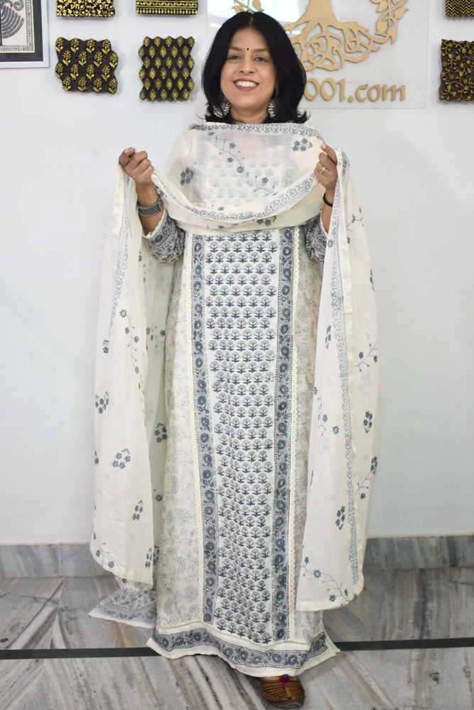 Beautiful Handwoven Cotton suit with Hand block printed Cotton Dupatta