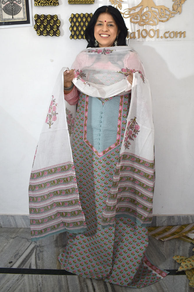 Elegant Hand Block print cotton suit with Cotton dupatta