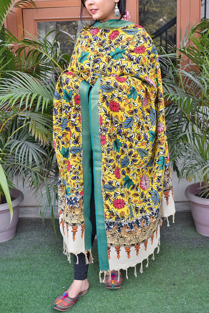 Beautiful Mangalgiri Cotton Pen Kalamkari Dupatta