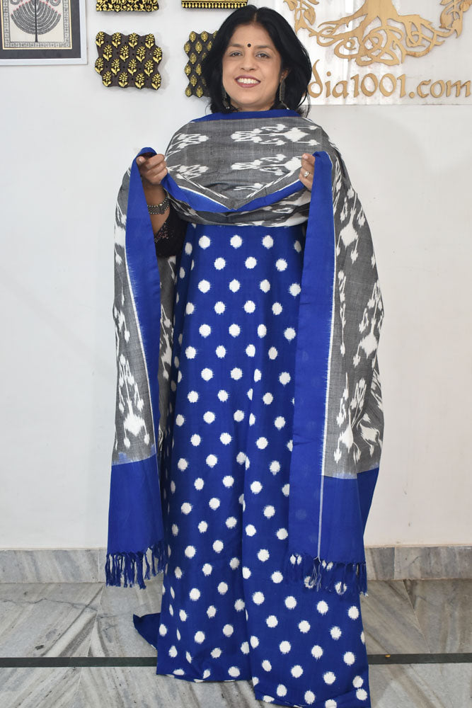 Handwoven Ikkat Cotton dupatta with Woven Ikkat Cotton Kurta