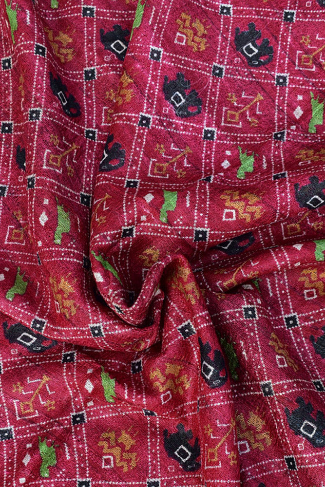 Geecha Silk Dupatta with Hand Block print with patola inspired print