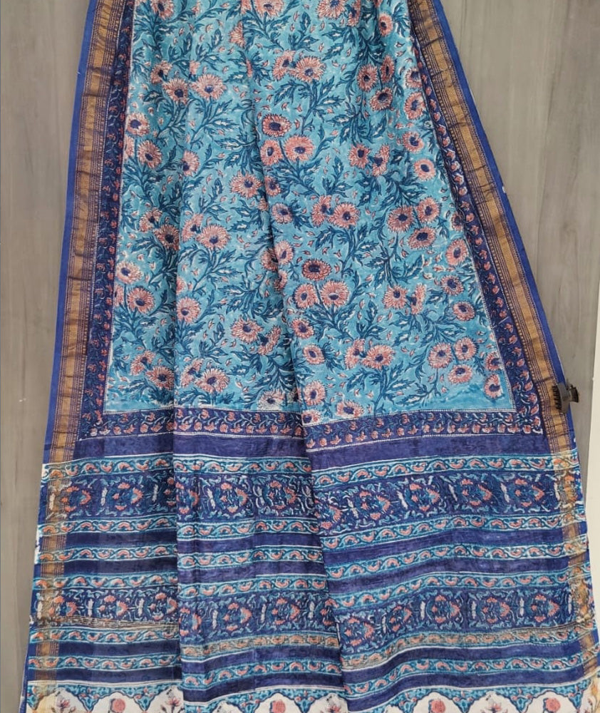 Mithya : Elegant Sanganer Hand Block Printed Maheshwari Saree