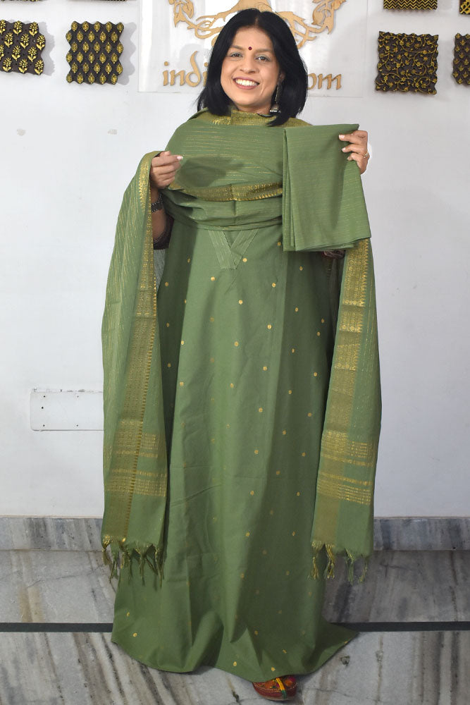 Elegant Hand Block print cotton suit with Cotton dupatta
