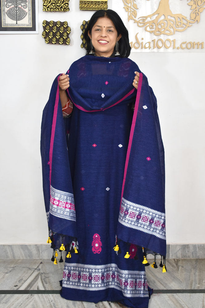 Kalakriti : Beautiful Hand Woven Soft Cotton Jamdani Kurta Fabric & Dupatta set