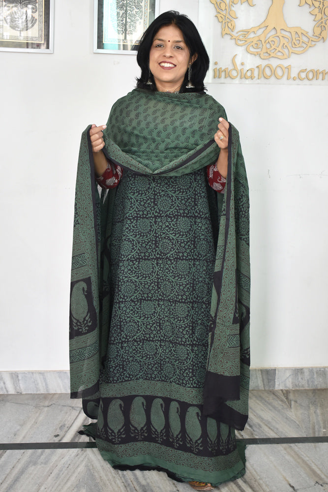 Bagh Hand Block Printed unstitched 3 pc Cotton suit fabric from MP