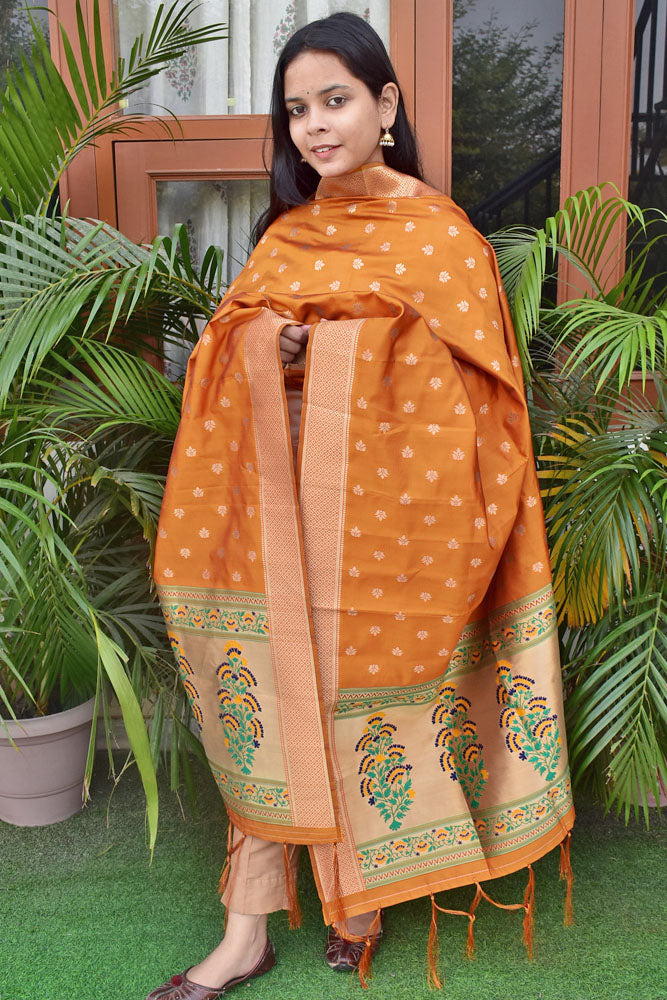 Beautiful Blended Silk Banarasi Dupatta with Paithani Inspired patterns