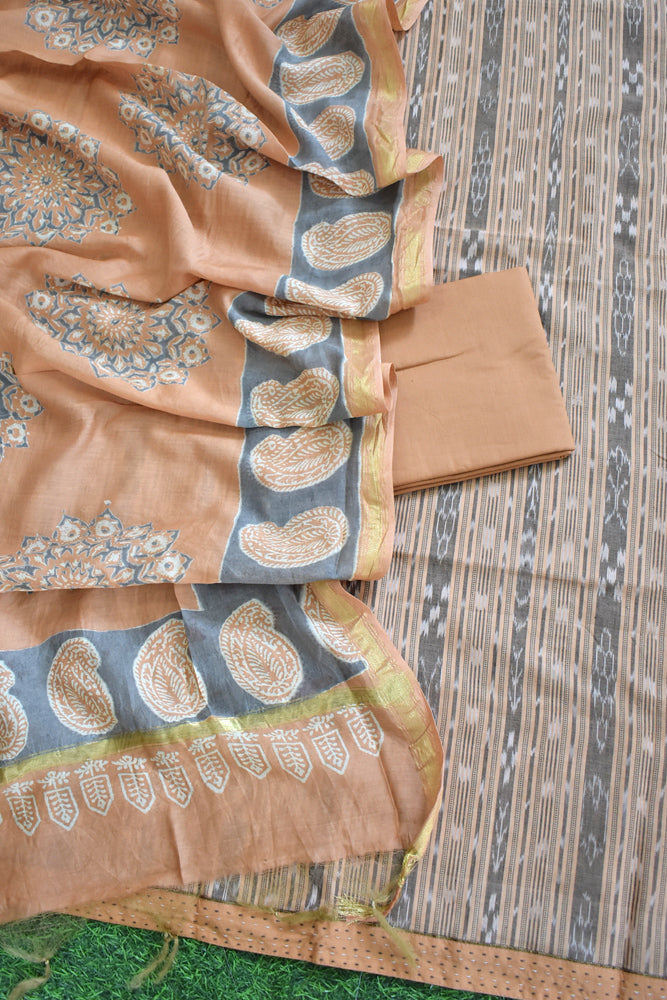 Handwoven Sambalpuri ikkat Cotton kurta with Chanderi Dupatta & Cotton Bottom - 3 pc set