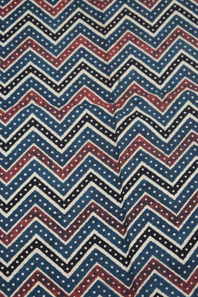 Ajrakh Hand Block Printed Cotton Cut ( blouse) Fabric