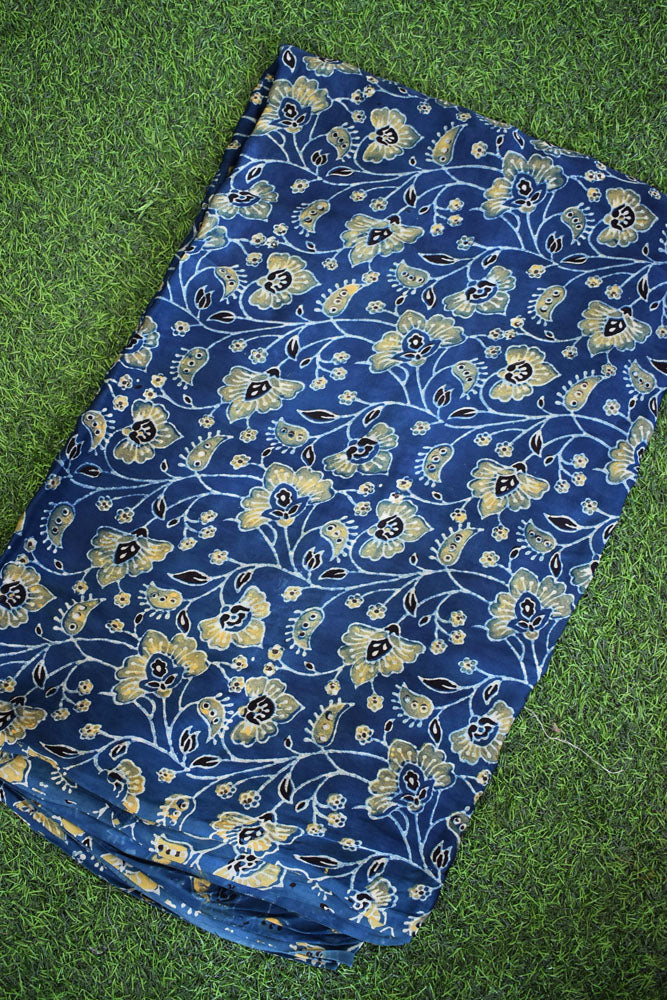 Beautiful Modal Silk Ajrakh Hand Block Print Fabric - 2.5 mtrs cut