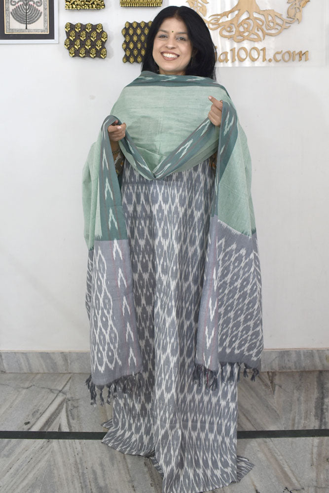 Handwoven Ikkat Cotton kurta with Woven Ikkat Cotton Dupatta & Bottom
