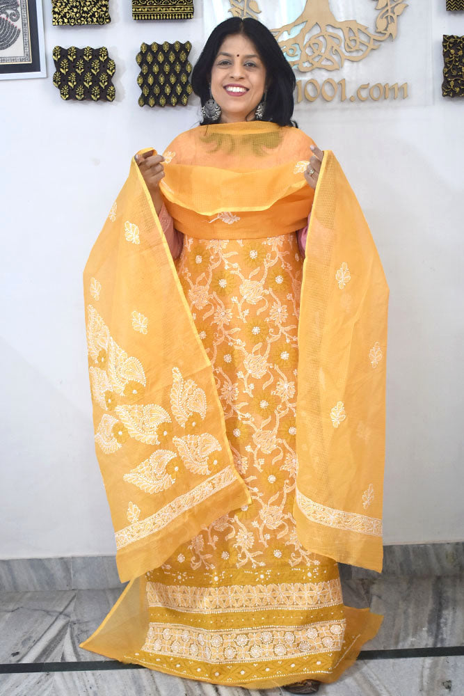 Elegant Lucknowi Chikankari Hand Embroidery work Kurta Fabric and dupatta set - 2 pc set