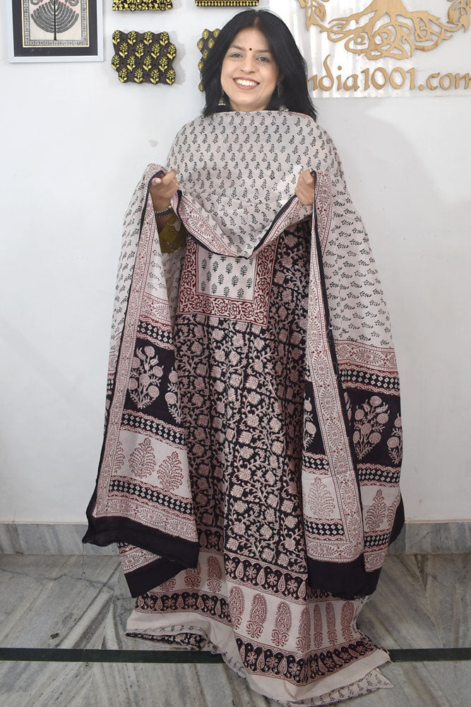 Bagh Hand Block Printed unstitched 3 pc Cotton suit fabric with block print from MP