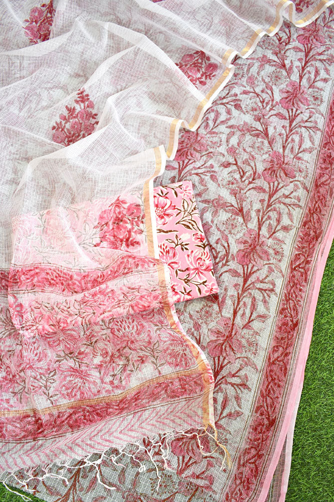 Beautiful Kota Doria cotton suit with Block print