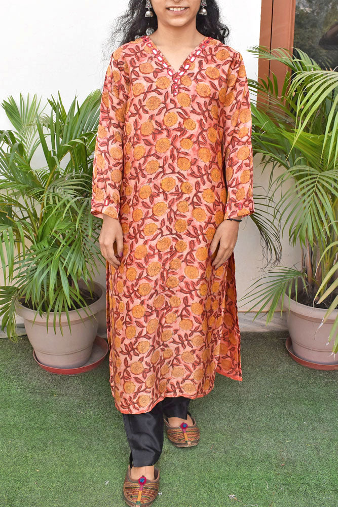 Beautiful Vanaspati Ajrakh Modal Silk with Kutch mirror work size - 38 - 46