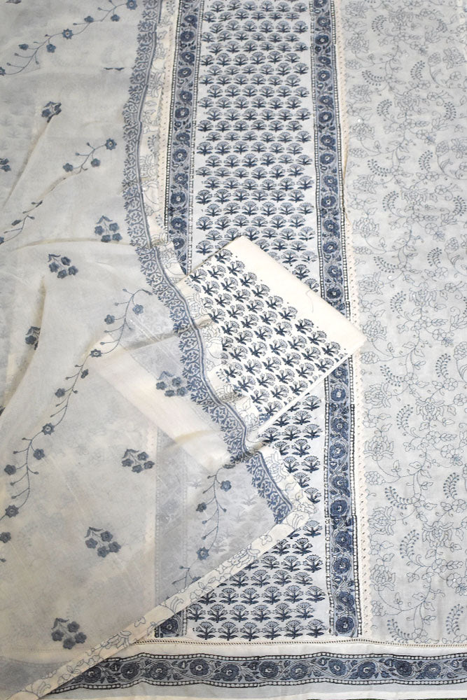 Beautiful Handwoven Cotton suit with Hand block printed Cotton Dupatta