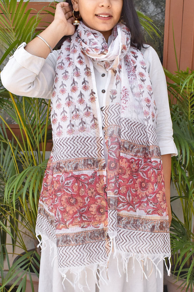 Hand Block Printed Kota Cotton Dupatta