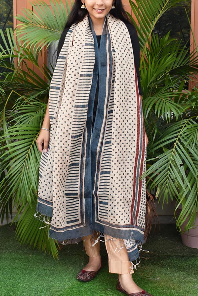 Elegant Hand Block Printed Pure Linen dupatta