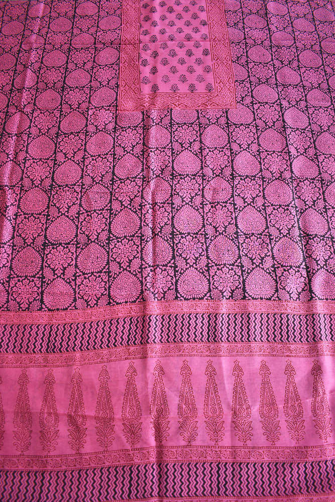 Handwoven Maheshwari kurta fabric with Bagh Hand block print