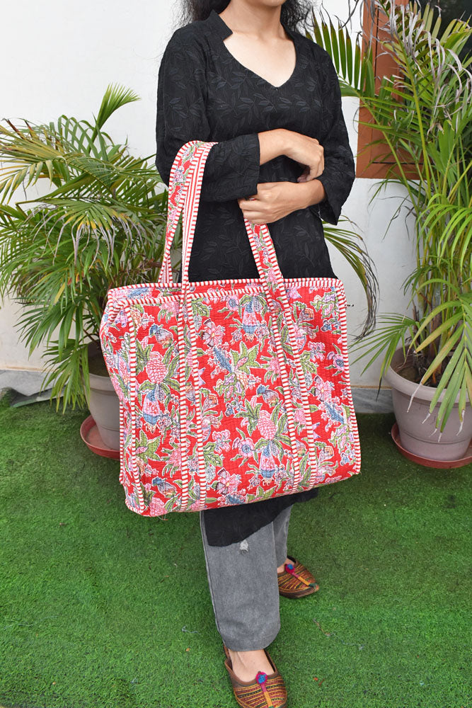 HANDCRAFTED SANGANERI QUILTED COTTON TOTE BAG