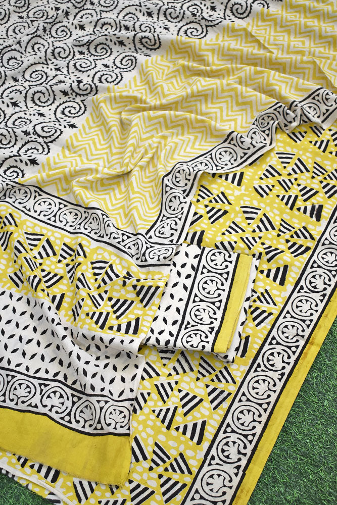 Elegant Bagru Block Printed unstitched suit fabric with Cotton dupatta