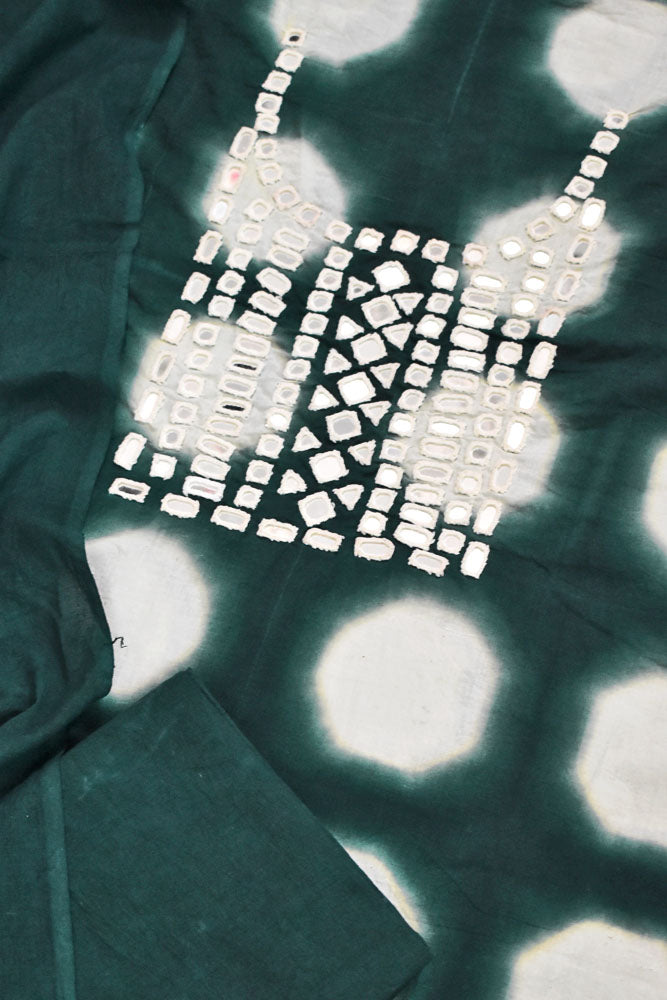 Tie & Dye Clamp Dyed cotton Unstitched Suit with Kutch Mirror work