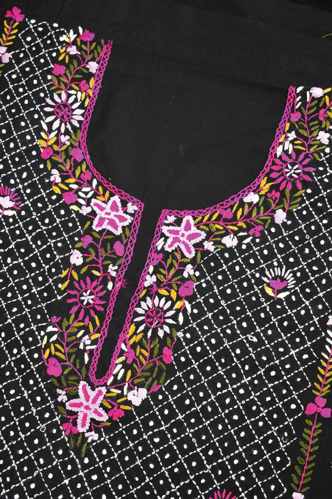 Elegant Intricate Handcrafted cotton unstitched suit fabric with embroidery