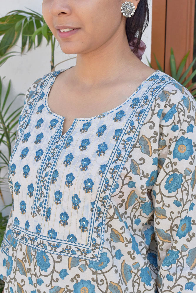 Beautiful Cotton Kurta with Tagai & Aari work & Embroidered Sequins Size - 36, 38, 40, 42, 44