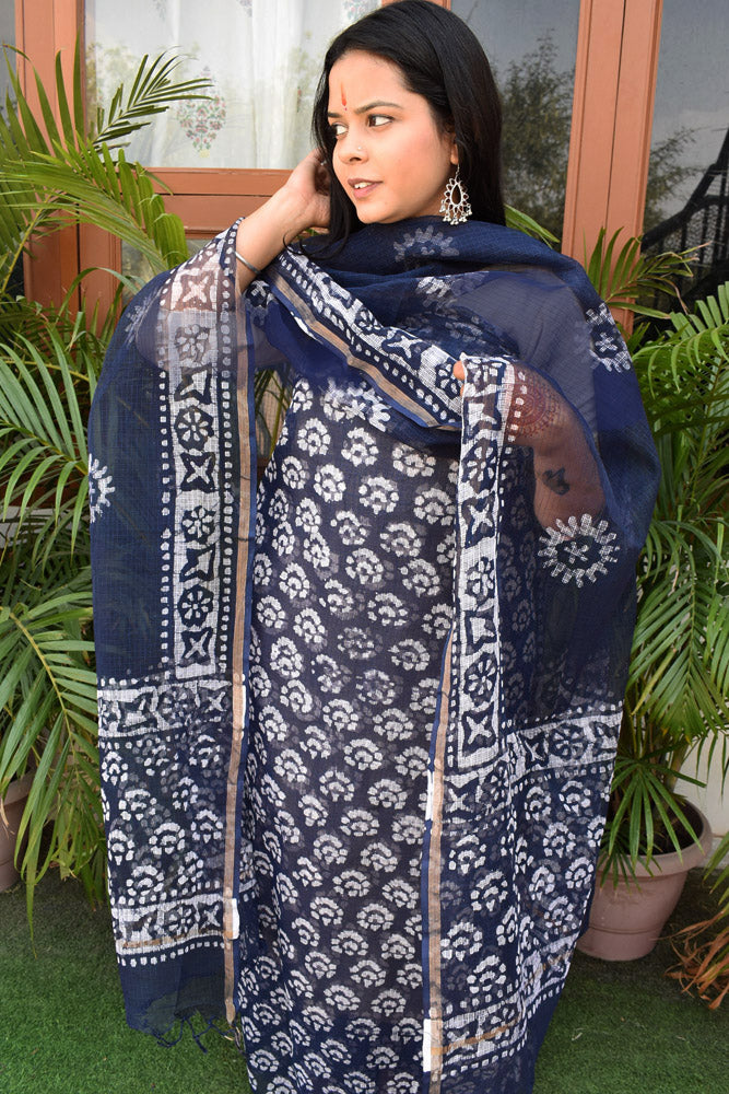 Beautiful Kota Doria cotton suit with Batik Work