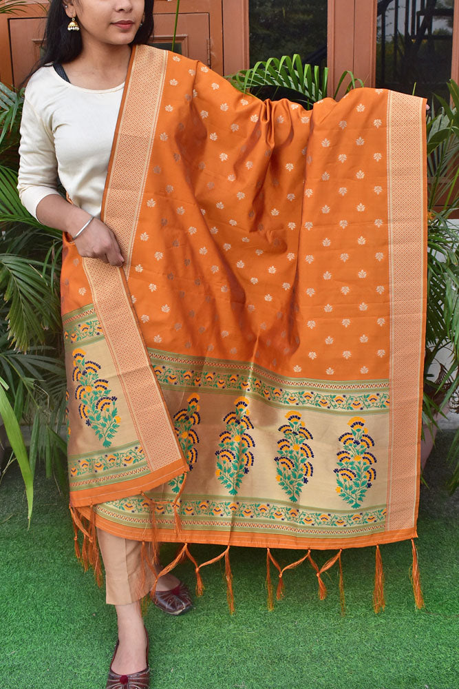 Beautiful Blended Silk Banarasi Dupatta with Paithani Inspired patterns