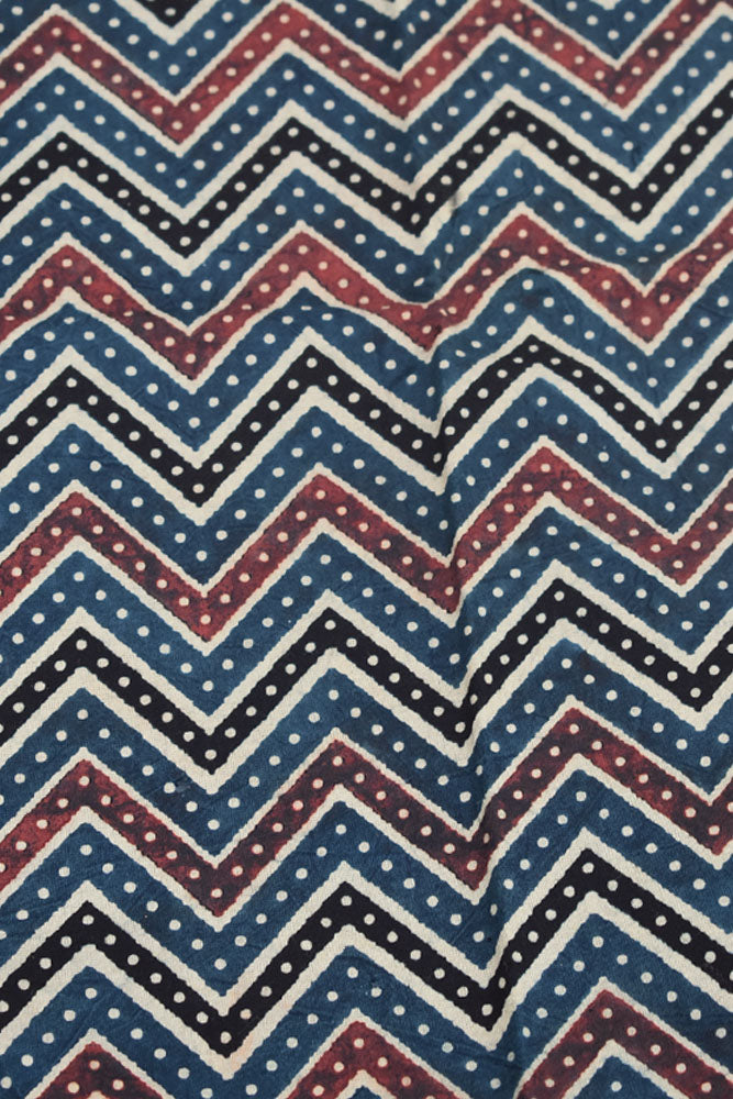 Ajrakh Hand Block Printed Cotton Cut ( blouse) Fabric