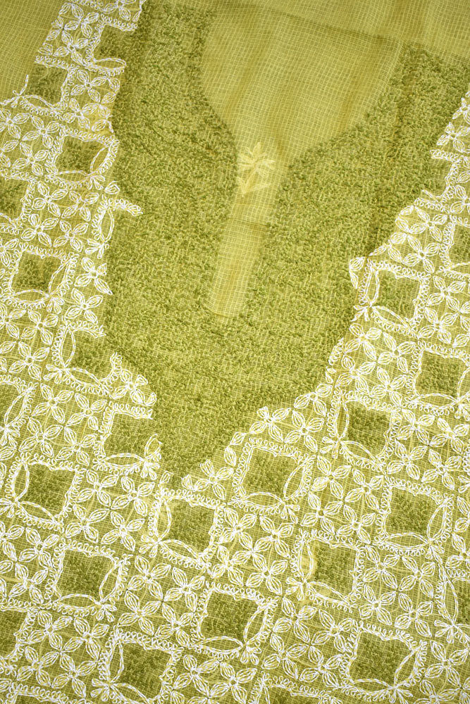 Designer Hand Embroidered Chikankari Tepchi work Kota Doria fabric