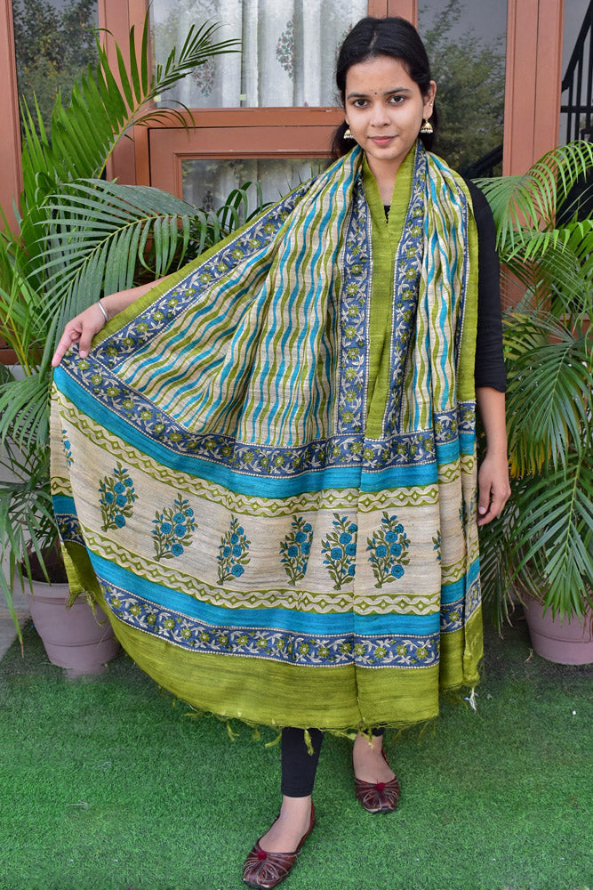 Geecha Silk Dupatta with Hand Block print