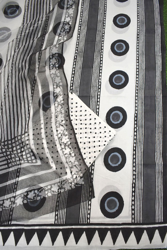 Designer Hand Block Print Cotton suit with Kota dupatta