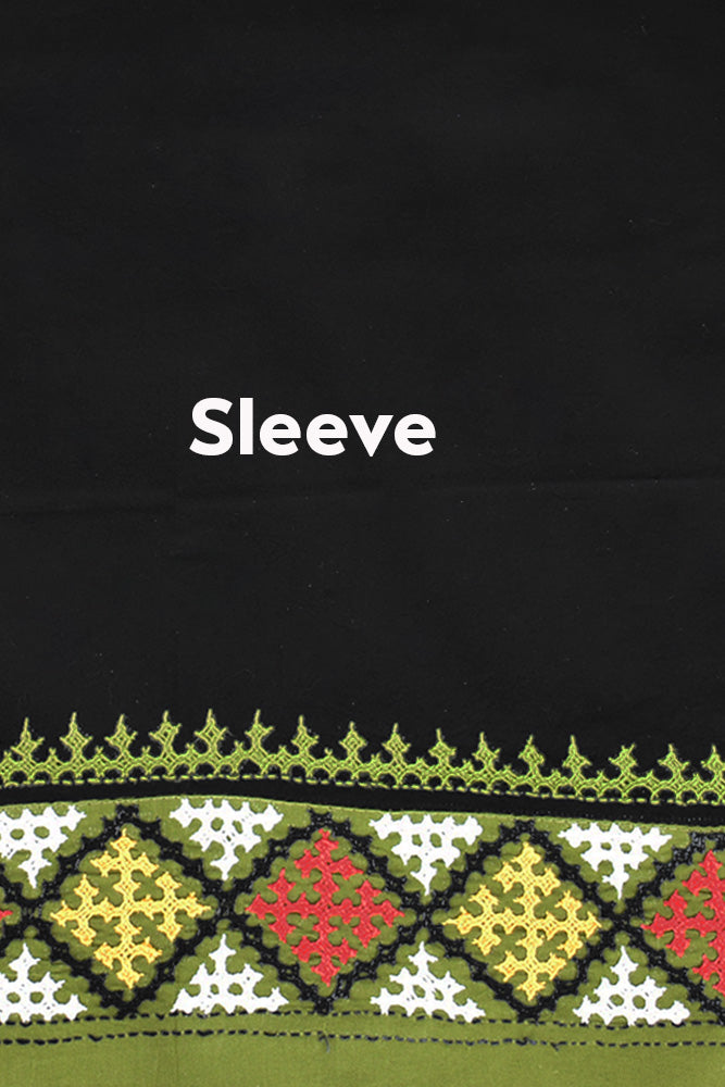 Cotton Blouse fabric with Bengal Hand Embroidery work in Kutch work style