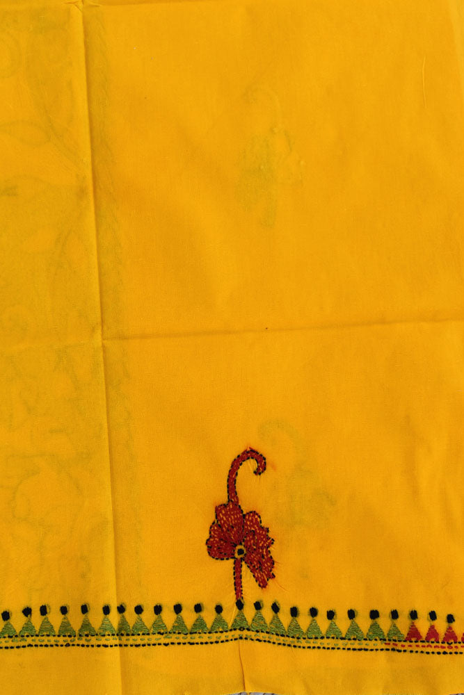 Hand Embroidered Nakshi Kantha work cotton fabric - (Length 2.8 mtrs, )