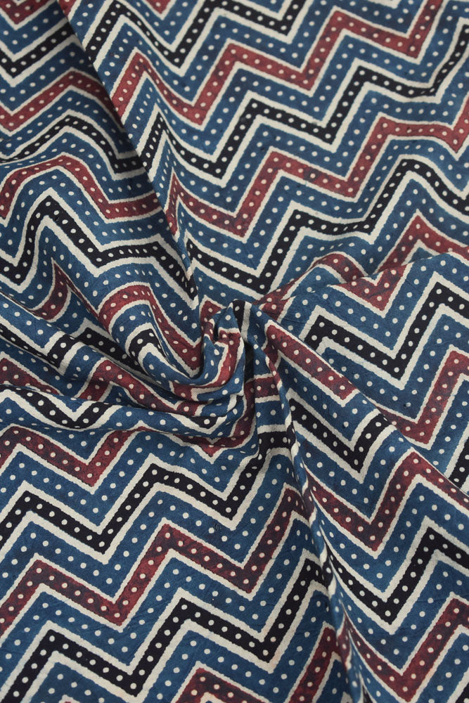 Ajrakh Hand Block Printed Cotton Cut ( blouse) Fabric