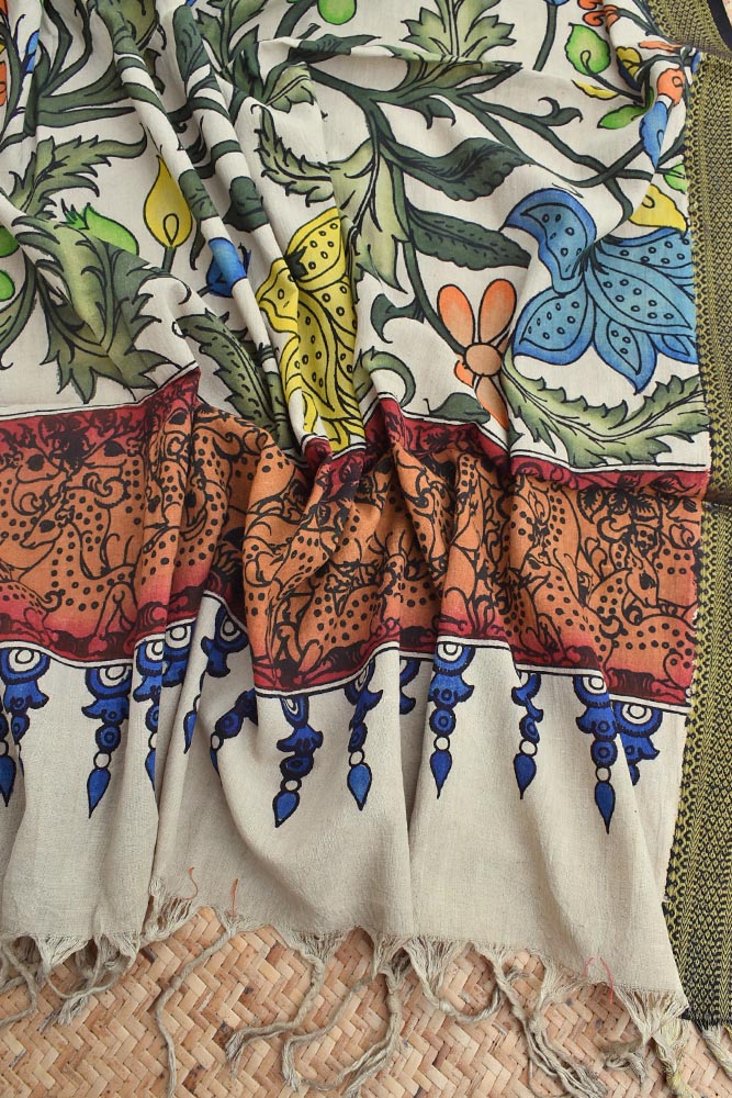 Beautiful Mangalgiri Cotton Pen Kalamkari Dupatta